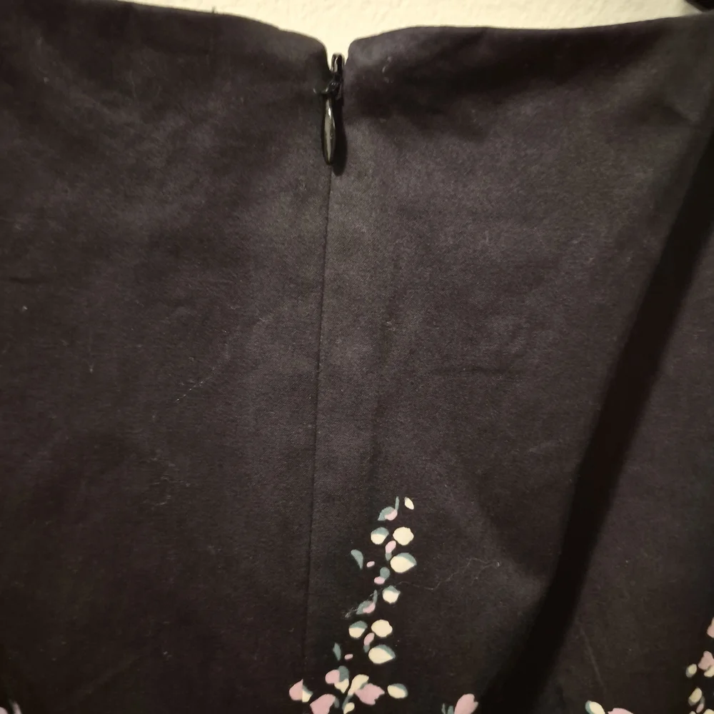 Talbots Black Floral Sateen Fit And Flare Midi Dress with Pink and Blue Blooms - Picture 6 of 9